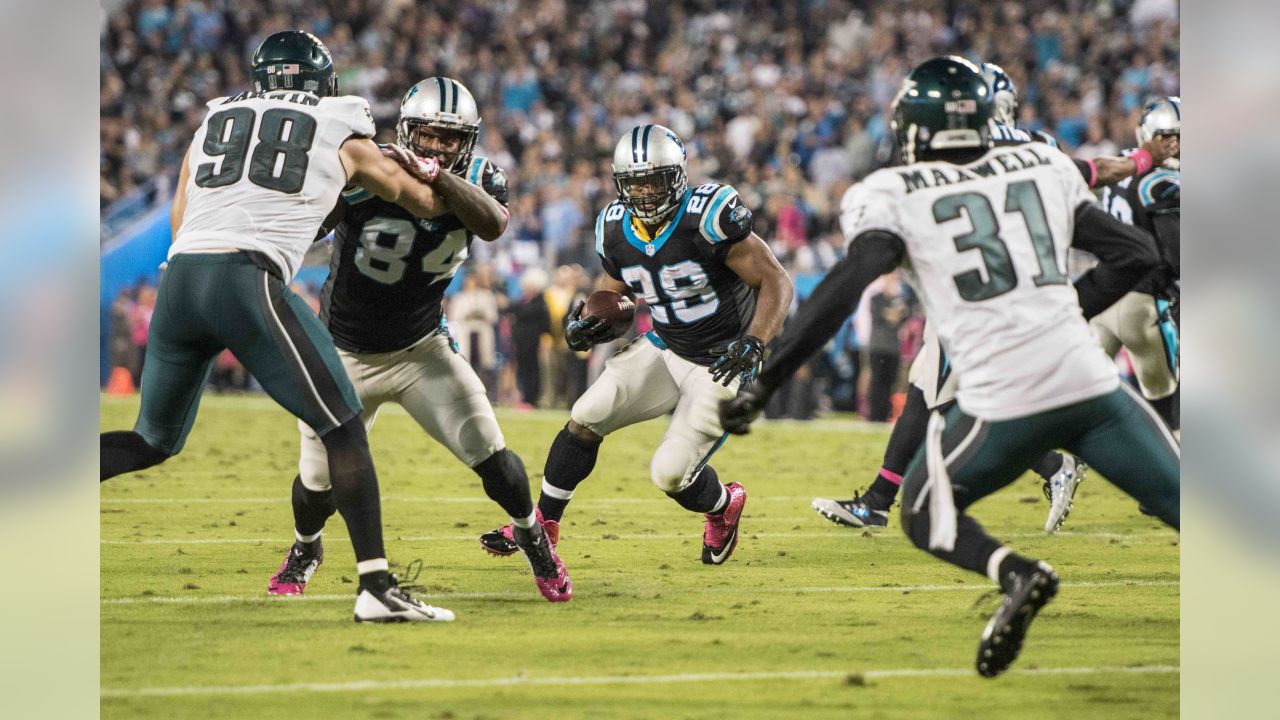 Carolina Panthers cornerback Donte Jackson celebrates after an interception  against the Philadelphia Eagles during the second half of an NFL football  game Sunday, Oct. 10, 2021, in Charlotte, N.C. (AP Photo/Jacob Kupferman