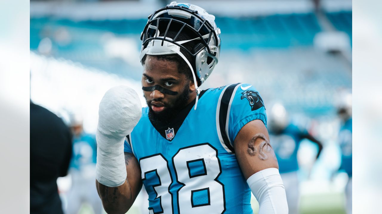 Cornerback Myles Hartsfield of the Carolina Panthers sprints the