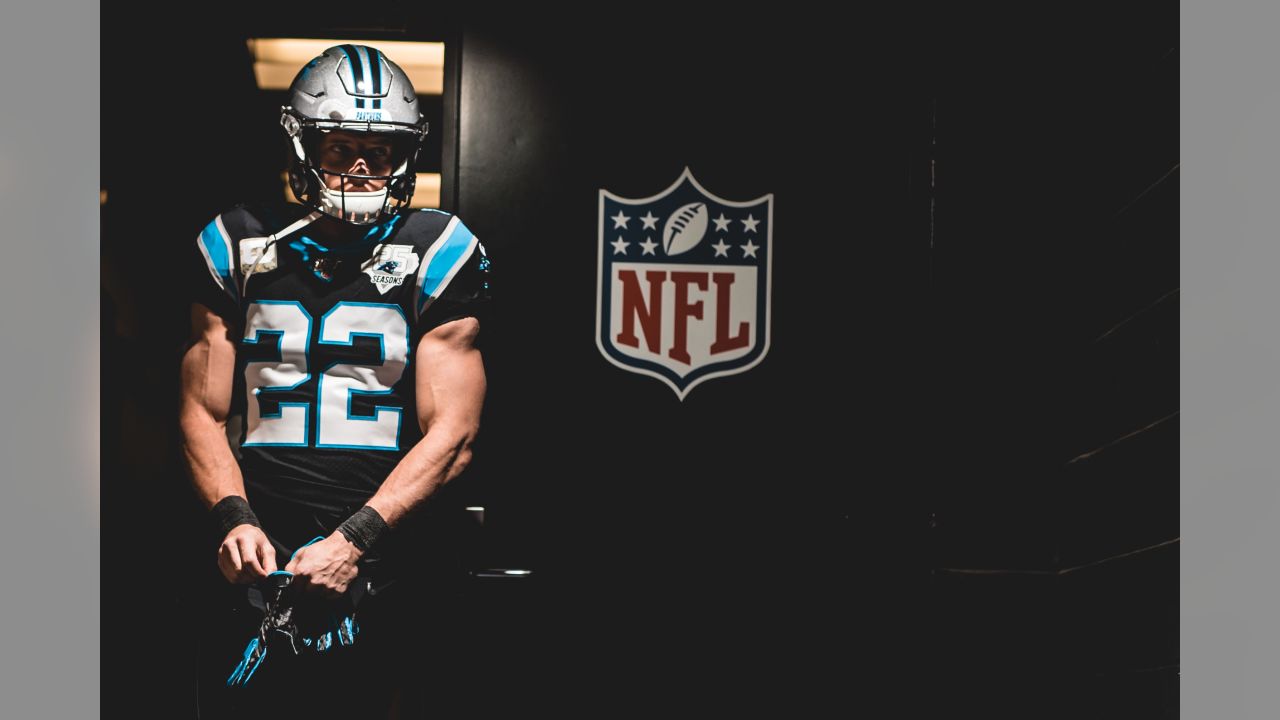 Carolina Panthers running back Christian McCaffrey warms up before an NFL  football game between the Carolina Panthers and the New England Patriots  Sunday, Nov. 7, 2021, in Charlotte, N.C. (AP Photo/Jacob Kupferman