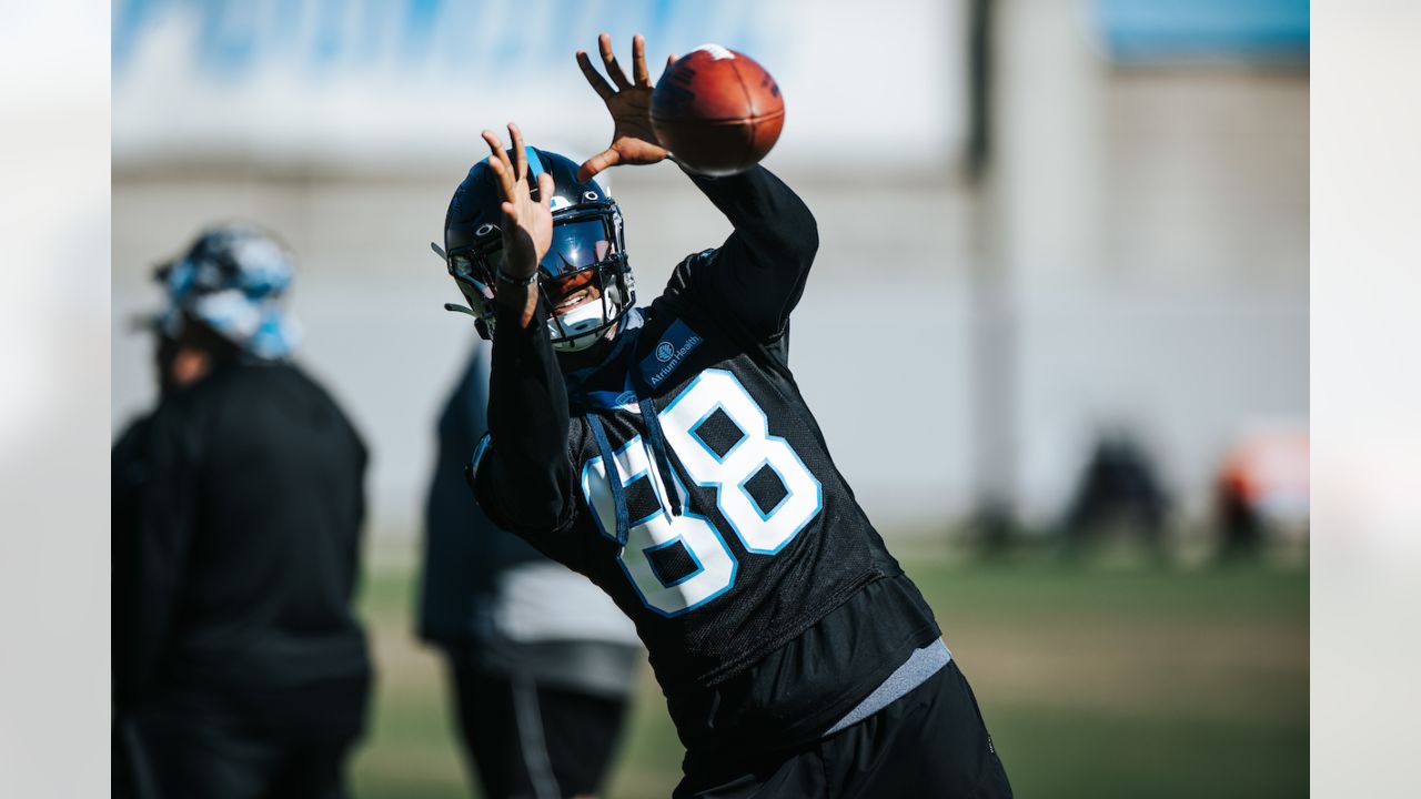 Panthers debut new black helmets at Tuesday's practice