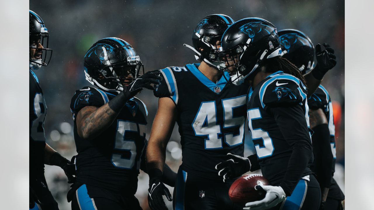 Atlanta Falcons vs. Carolina Panthers. NFL Game. American Football League  match. Silhouette of professional player celebrate touch down. Screen in  bac Stock Photo - Alamy