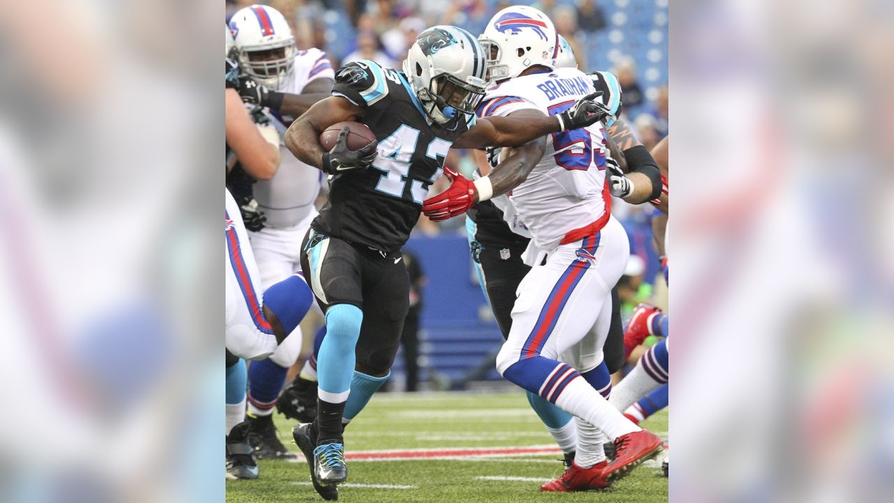 Buffalo Bills running back Karlos Williams (40) scores a touchdown against  the Carolina Panthers during the first half of an NFL preseason football  game on Friday, Aug. 14, 2015, in Orchard Park