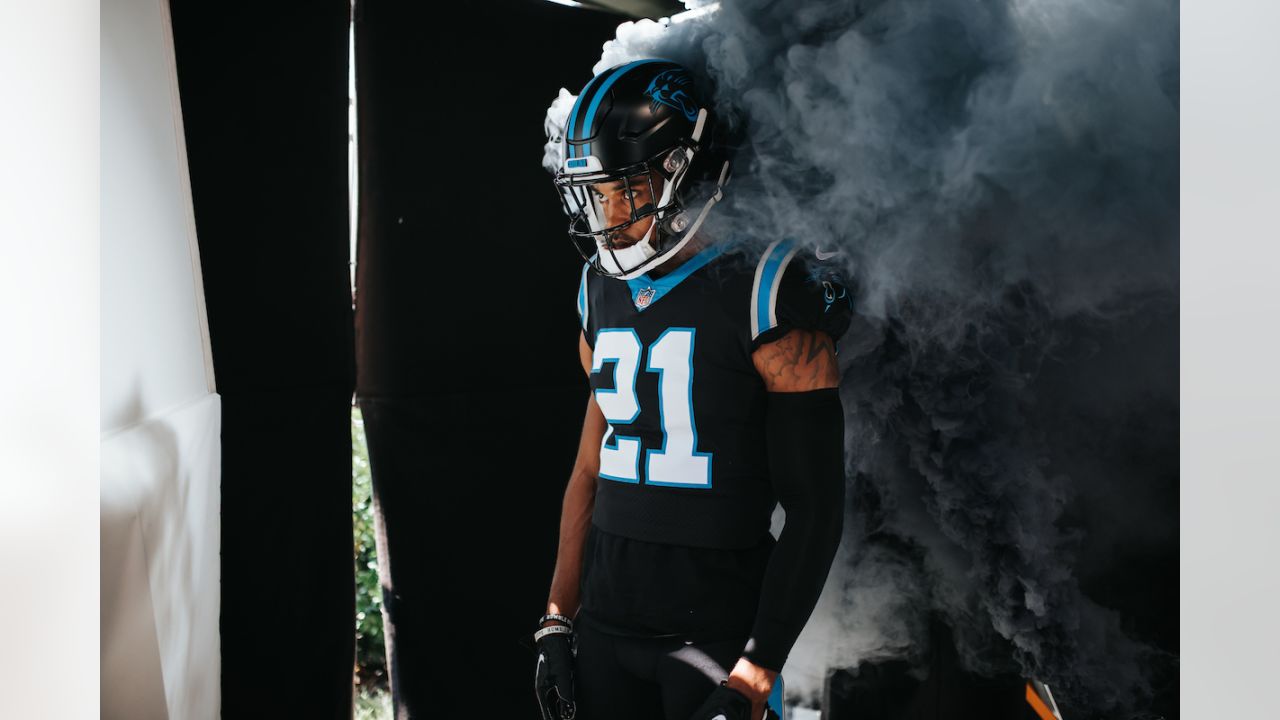 Behind the scenes of new Panthers black helmet photoshoot