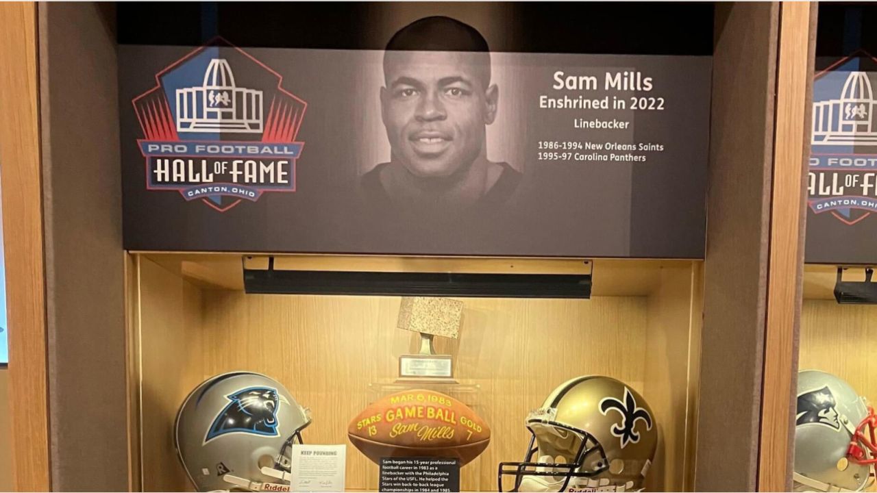 Sam Mills locker display at Pro Football Hall of Fame