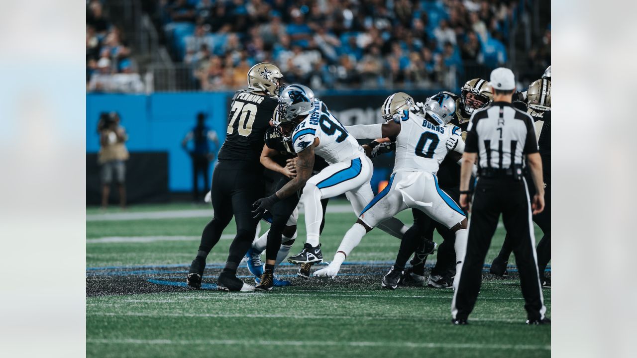 New Orleans Saints vs. Carolina Panther. NFL Game. American Football League  match. Silhouette of professional player celebrate touch down. Screen in b  Stock Photo - Alamy