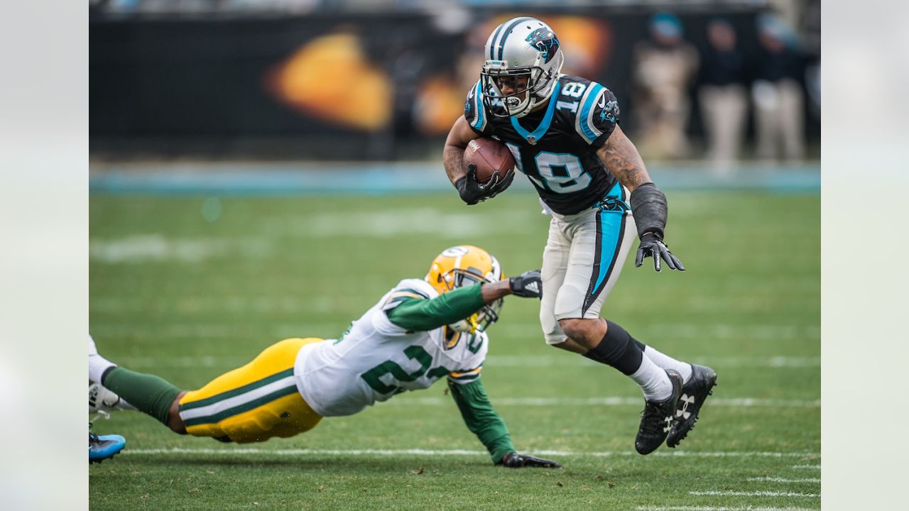 Carolina Panthers wide receiver Damiere Byrd (18) runs onto the field  before the start of an