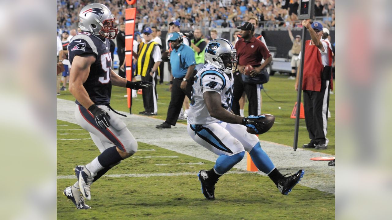 Carolina Panthers full back Mike Tolbert (35) celebrates his touchdown  during the NFL preseason football game