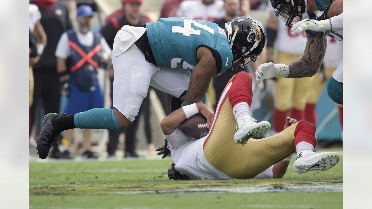 Carolina Panthers linebacker Damien Wilson watches during the