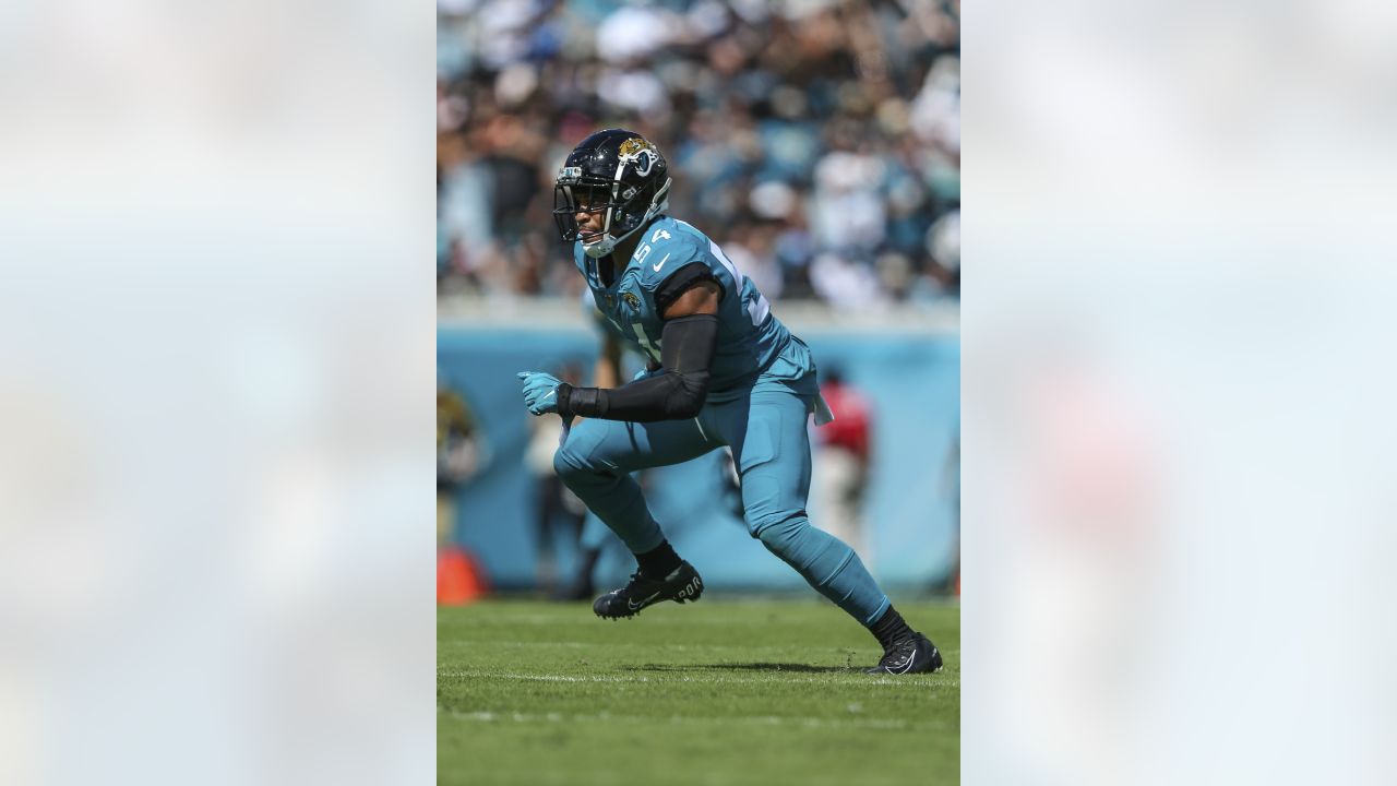 Carolina Panthers linebacker Damien Wilson watches during the first have of  an NFL preseason football game against the Buffalo Bills on Friday, Aug.  26, 2022, in Charlotte, N.C. (AP Photo/Jacob Kupferman Stock