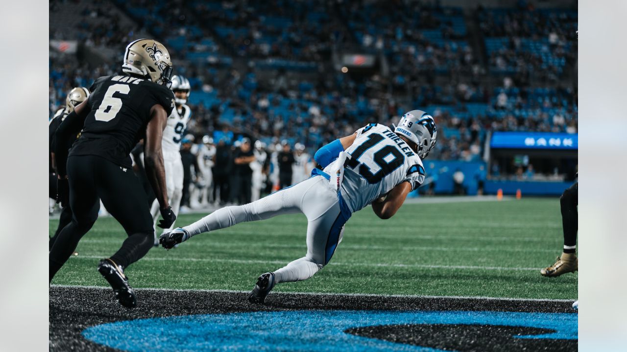 New Orleans Saints vs. Carolina Panther. NFL Game. American Football League  match. Silhouette of professional player celebrate touch down. Screen in b  Stock Photo - Alamy