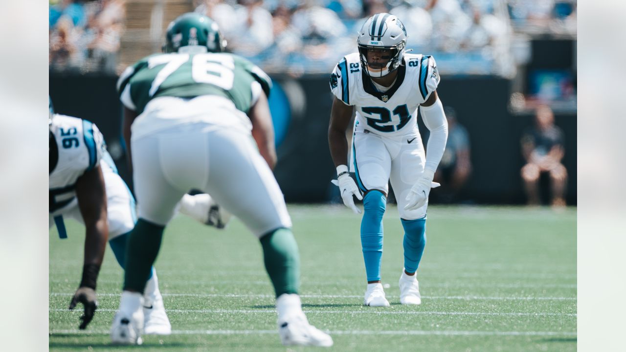 Carolina Panthers quarterback Sam Darnold locates tight end Giovanni Ricci  down the middle for a 32-yard gain