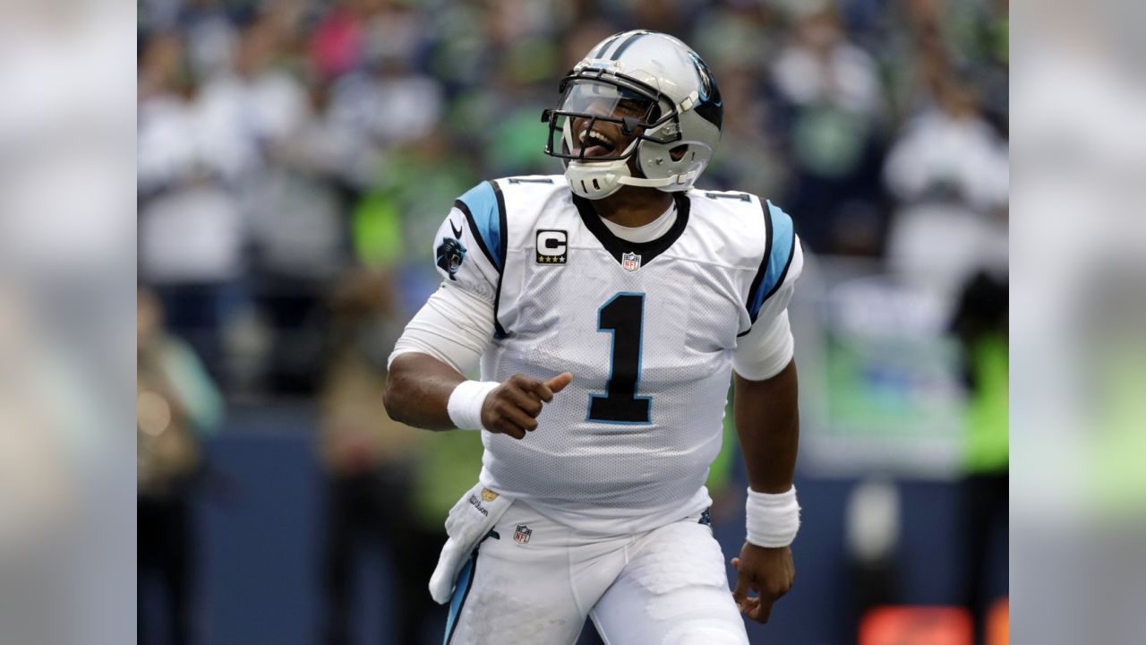 Seattle Seahawks linebacker Bruce Irvin (51) sacks Carolina Panthers  quarterback Cam Newton (1) at CenturyLink Field in Seattle on October 18,  2015. The Panthers came from behind with 32 seconds remaining in