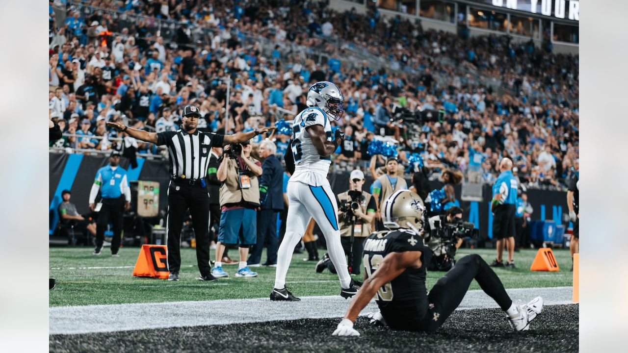 New Orleans Saints vs. Carolina Panther. NFL Game. American Football League  match. Silhouette of professional player celebrate touch down. Screen in b  Stock Photo - Alamy