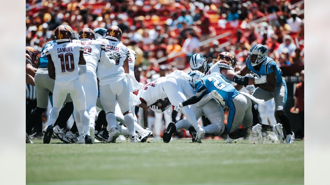 Carolina Panthers defensive end Amare Barno (90) during an NFL football  game against the Carolina Panthers Sunday, Oct. 30, 2022, in Atlanta. (AP  Photo/John Amis Stock Photo - Alamy