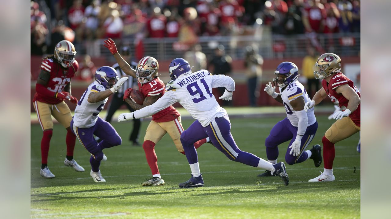 Minnesota Vikings defensive end Stephen Weatherly during the second half of  a preseason NFL football game against the Kansas City Chiefs, Friday, Aug.  27, 2021 in Kansas City, Mo. (AP Photo/Reed Hoffmann