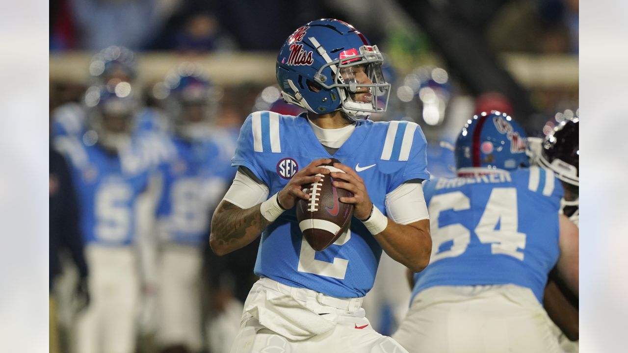 Carolina Panthers quarterback Matt Corral (2) looks over the defense during  an NFL preseason football game against the New York Jets, Saturday, Aug.  12, 2023, in Charlotte, N.C. (AP Photo/Brian Westerholt Stock