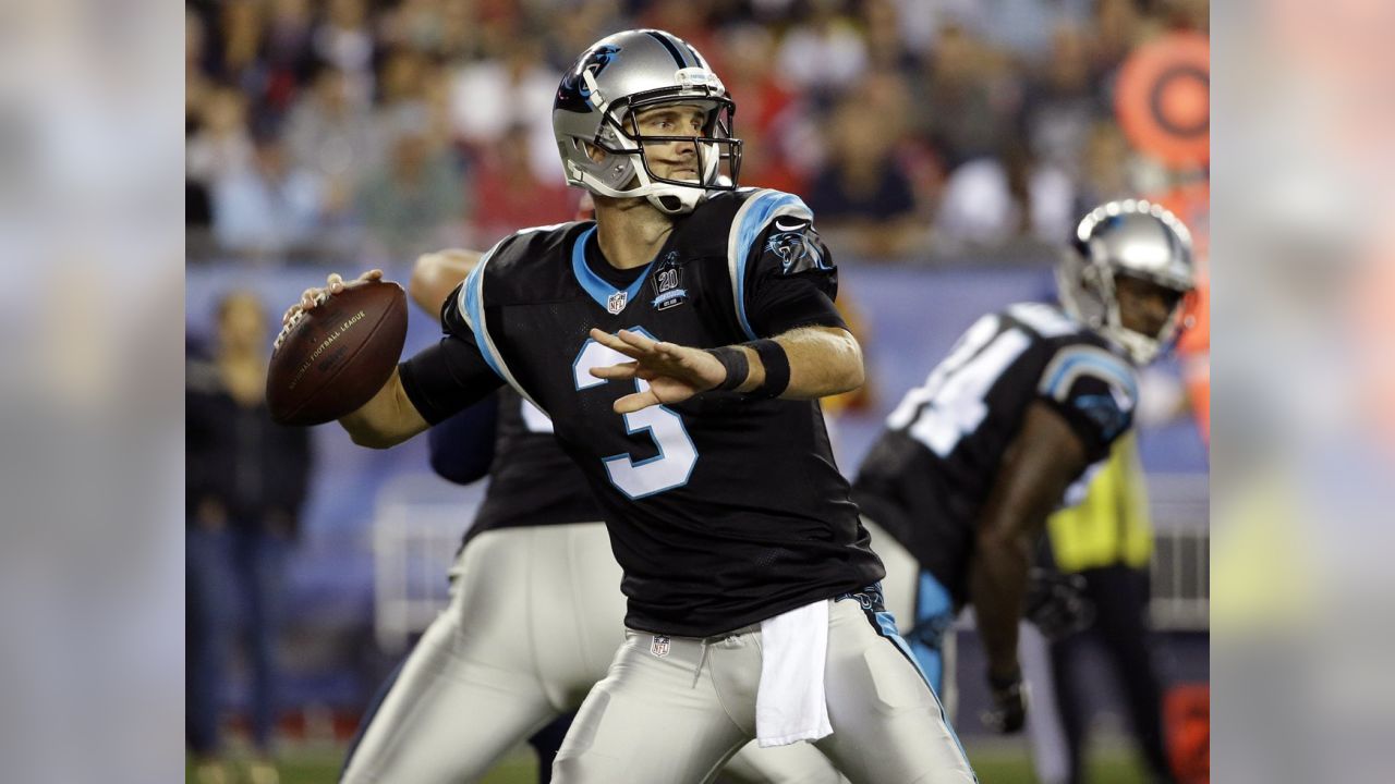 New England Patriots Taylor McCuller (48) scores a touchdown in front of  Carolina Panthers linebacker Anthony Morales (46) after catching a pass  from quarterback Jimmy Garoppolo in the second half of an