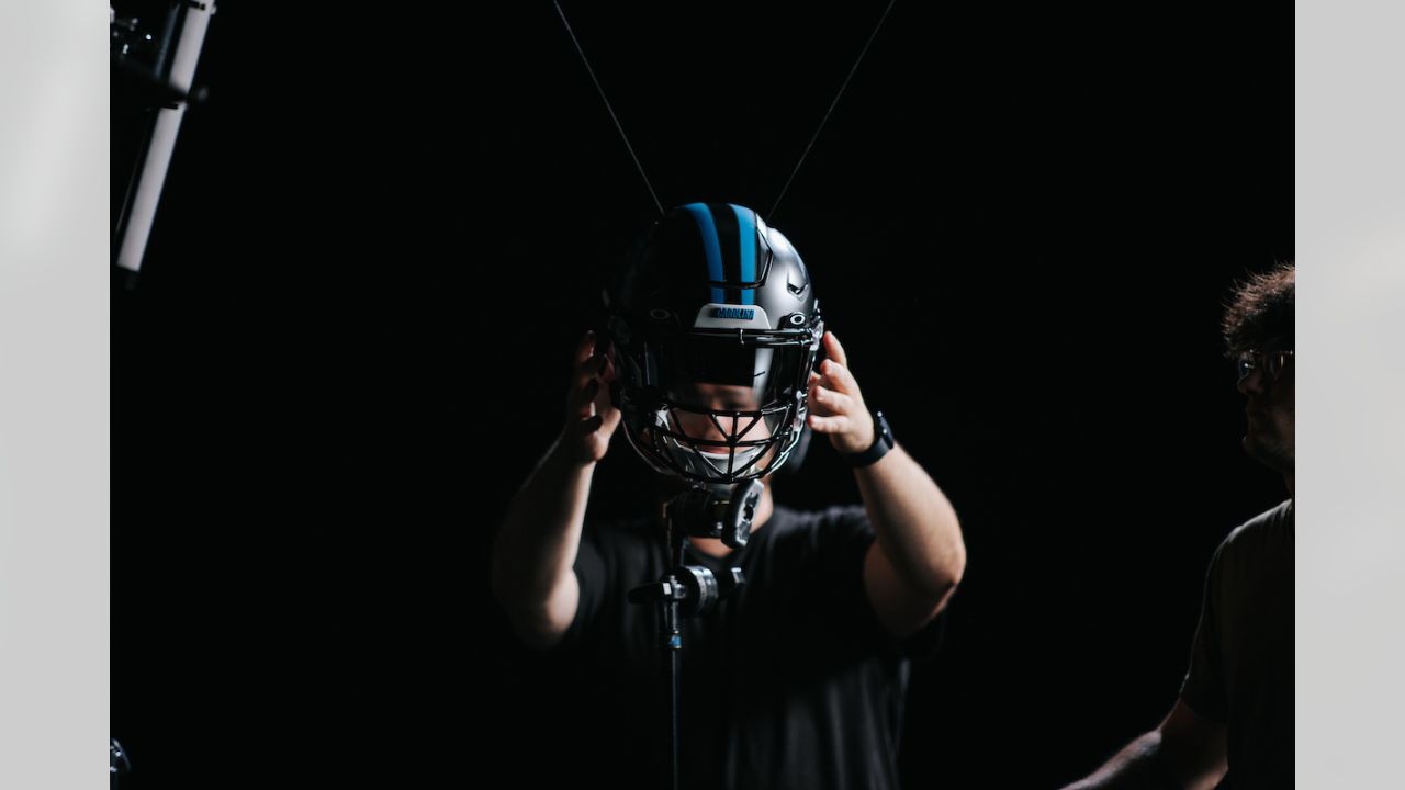 Behind the scenes of new Panthers black helmet photoshoot