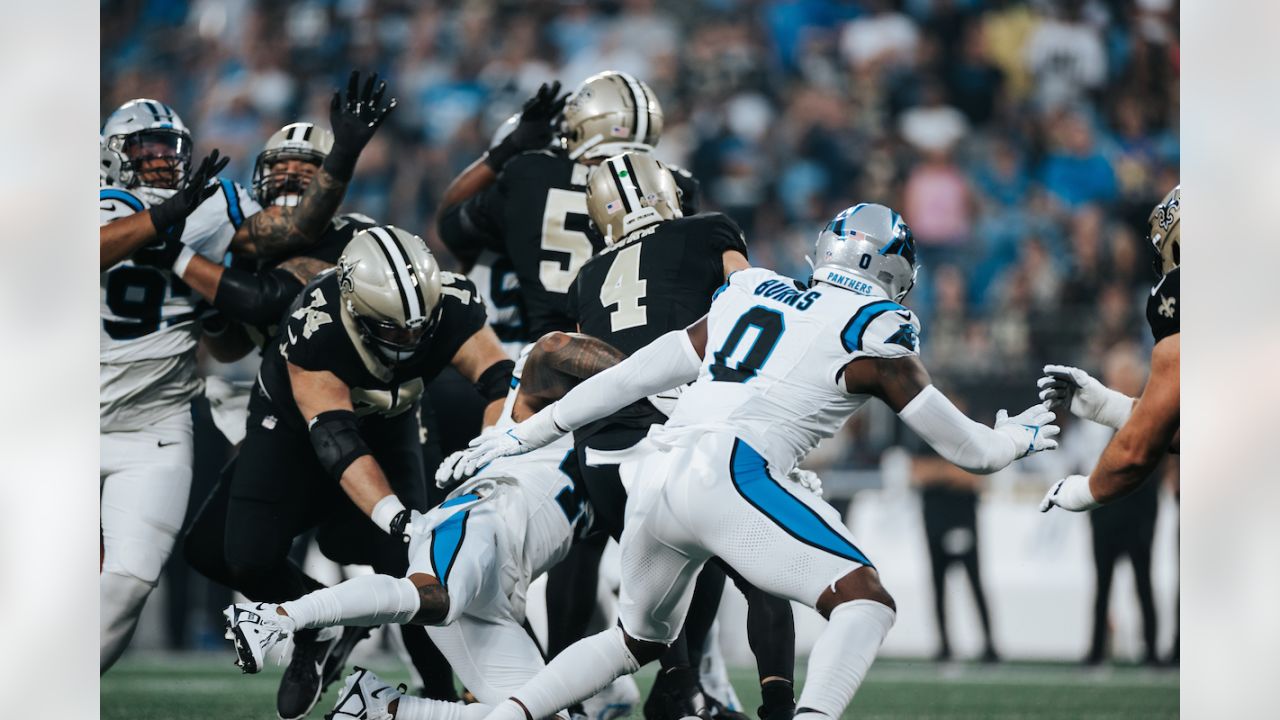 New Orleans Saints vs. Carolina Panther. NFL Game. American Football League  match. Silhouette of professional player celebrate touch down. Screen in b  Stock Photo - Alamy