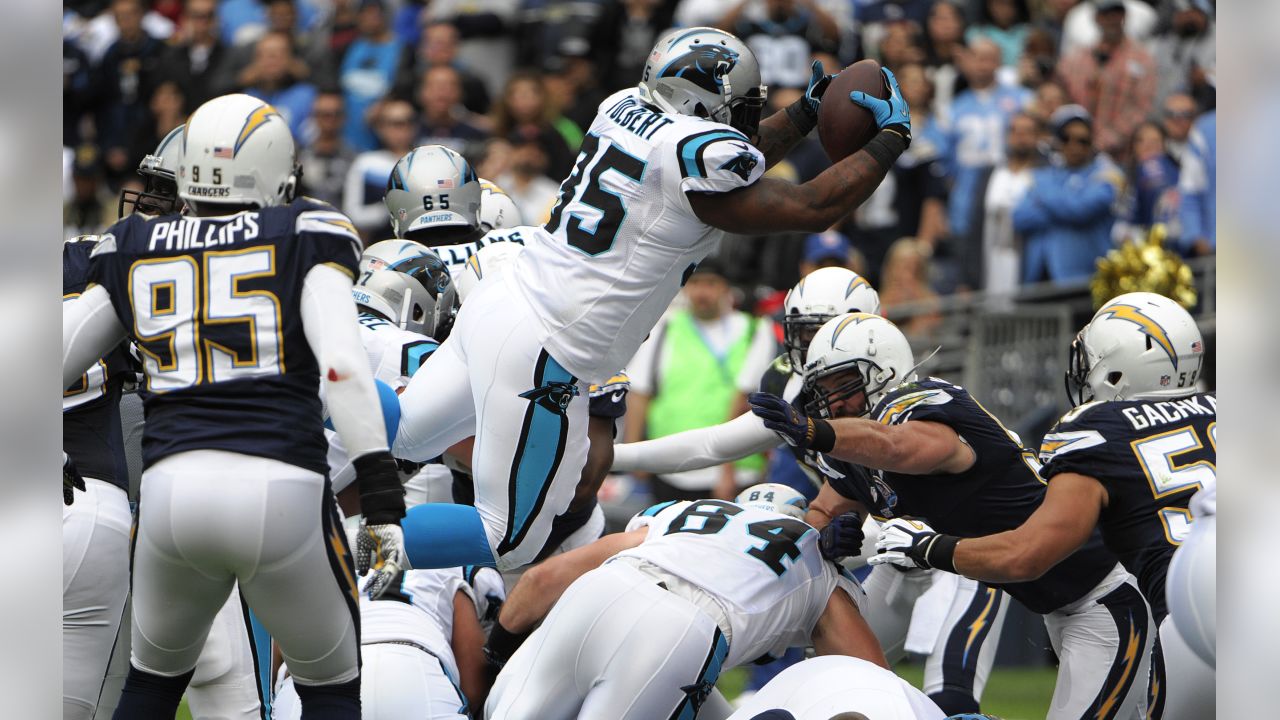 Carolina Panthers full back Mike Tolbert (35) celebrates his touchdown  during the NFL preseason football game