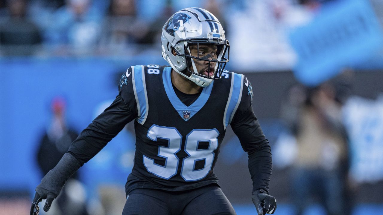 Myles Hartsfield defensive back of Carolina during an NFL football