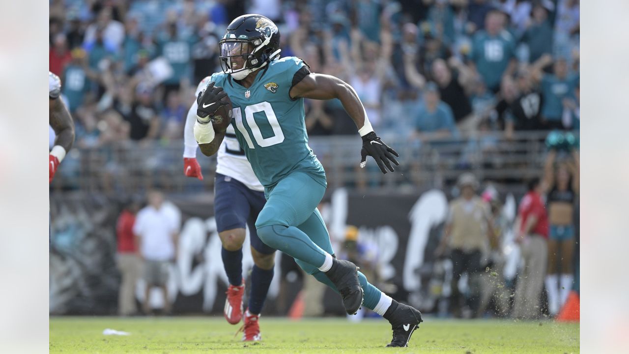 Jacksonville Jaguars wide receiver Laviska Shenault Jr. runs after