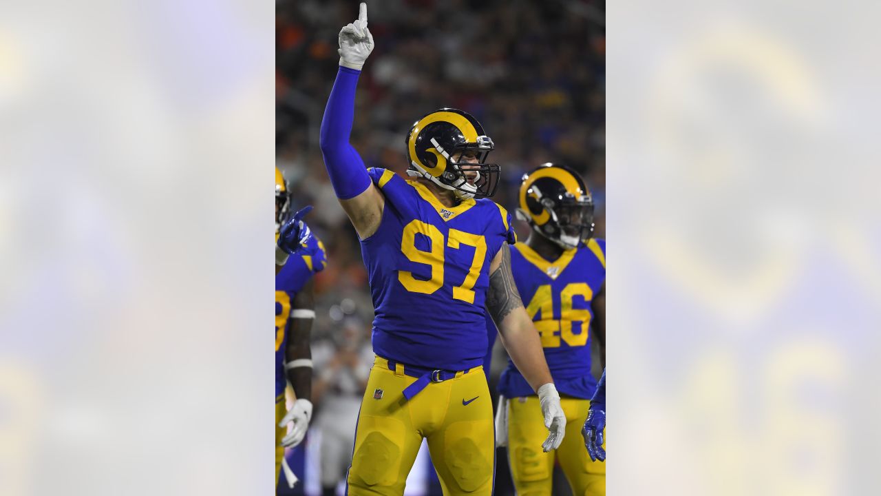 Los Angeles Rams defensive lineman Morgan Fox is pictured during the second  half of an NFL wild-card playoff football game against the Seattle Seahawks,  Saturday, Jan. 9, 2021, in Seattle. The Rams