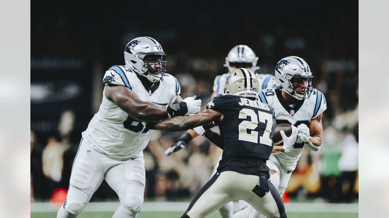 Carolina Panthers linebacker Frankie Luvu sacks New Orleans Saints