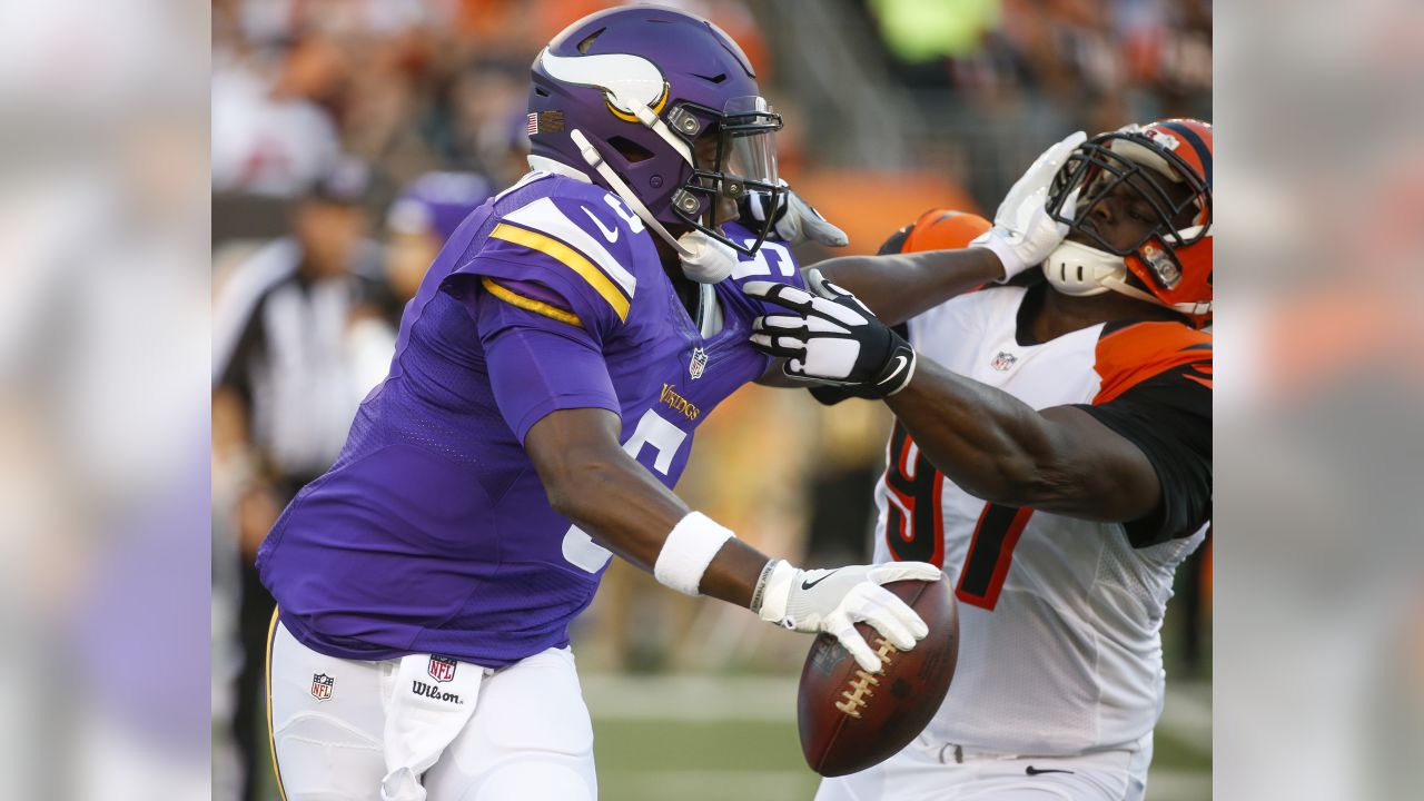 Teddy Bridgewater #5 of the Minnesota Vikings passes the ball against the  Atlanta Falcons on Sept…