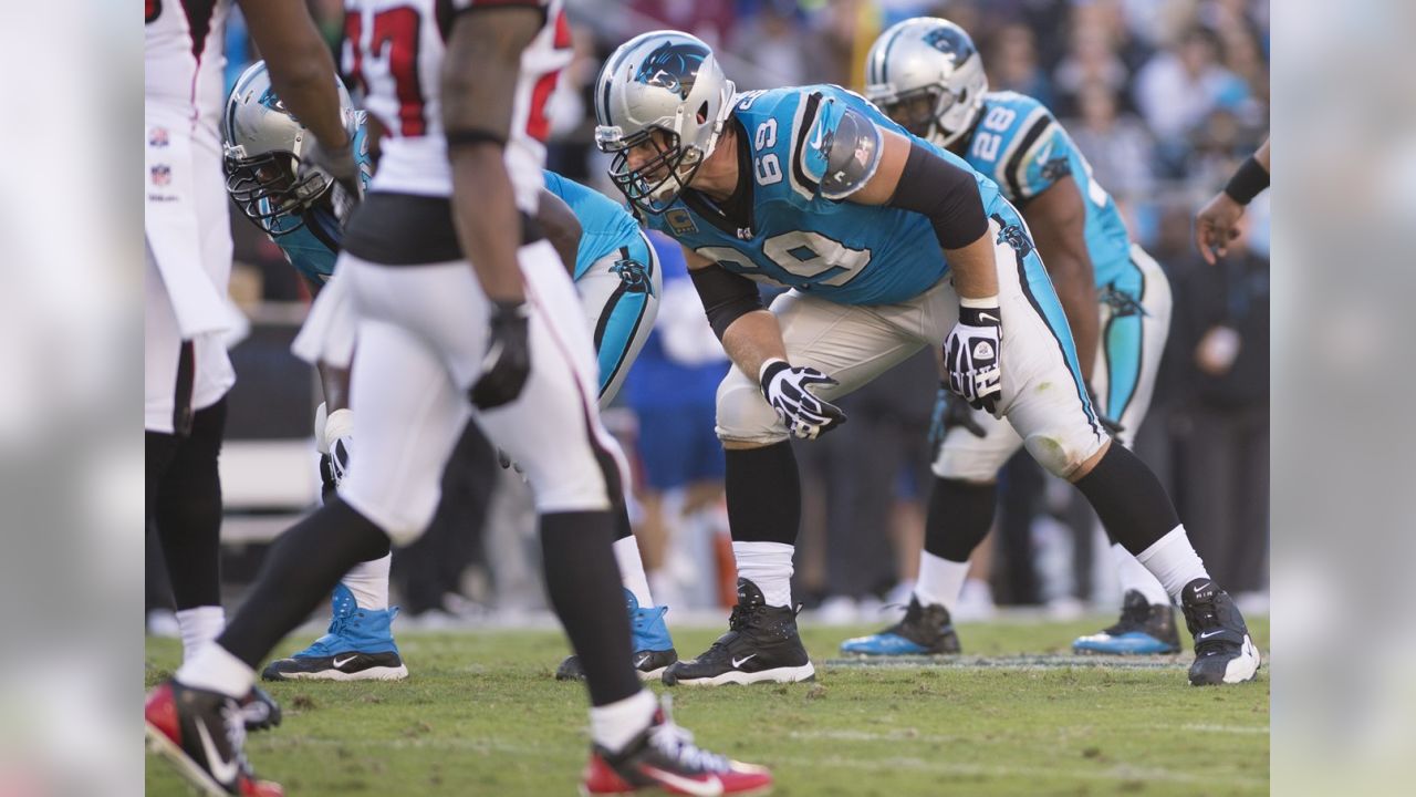 Carolina Panthers offensive tackle Jordan Gross (69) watches the