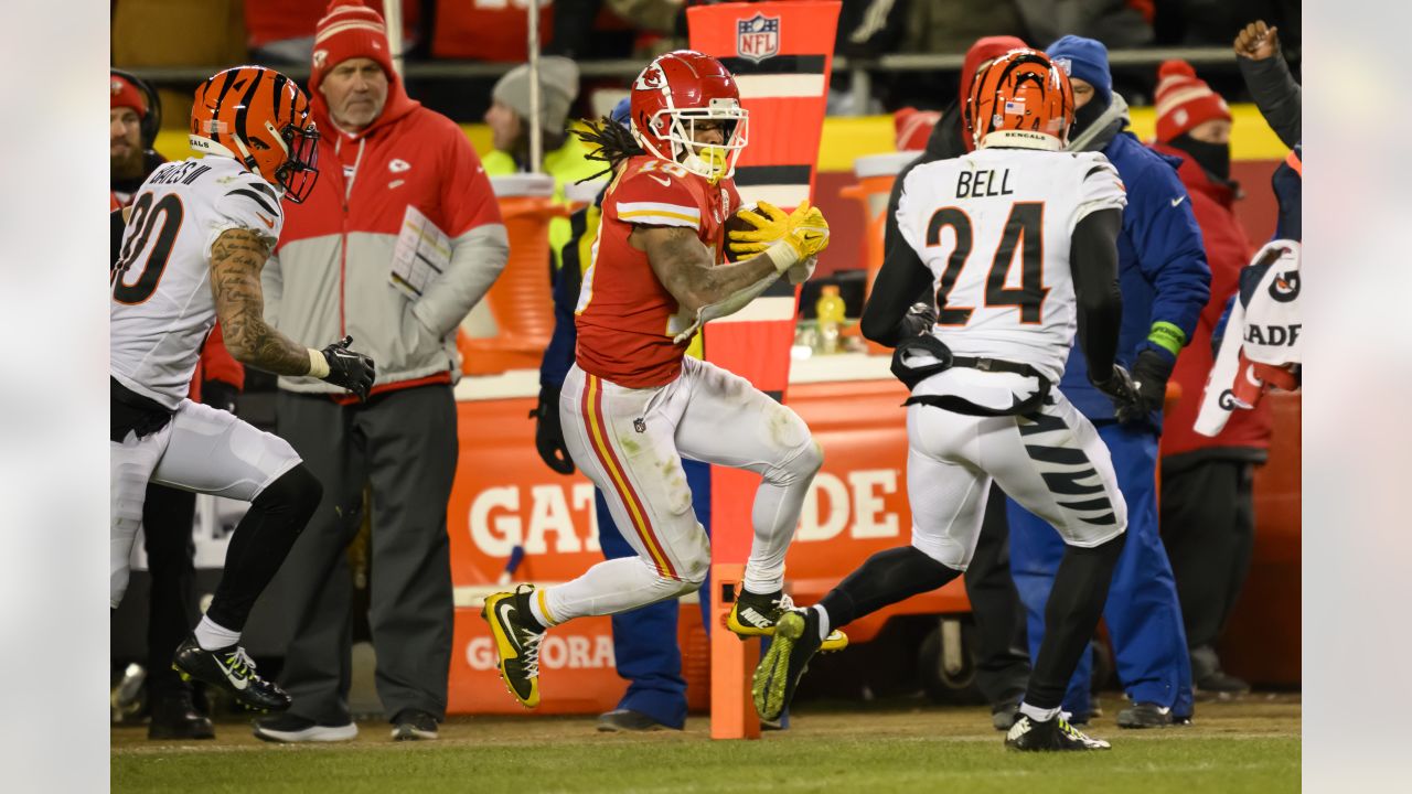 Kansas City Chiefs running back Isiah Pacheco celebrates after they beat  the Los Angeles Chargers in an NFL football game, Thursday, Sept. 15, 2022  in Kansas City, Mo. (AP Photo/Reed Hoffmann Stock