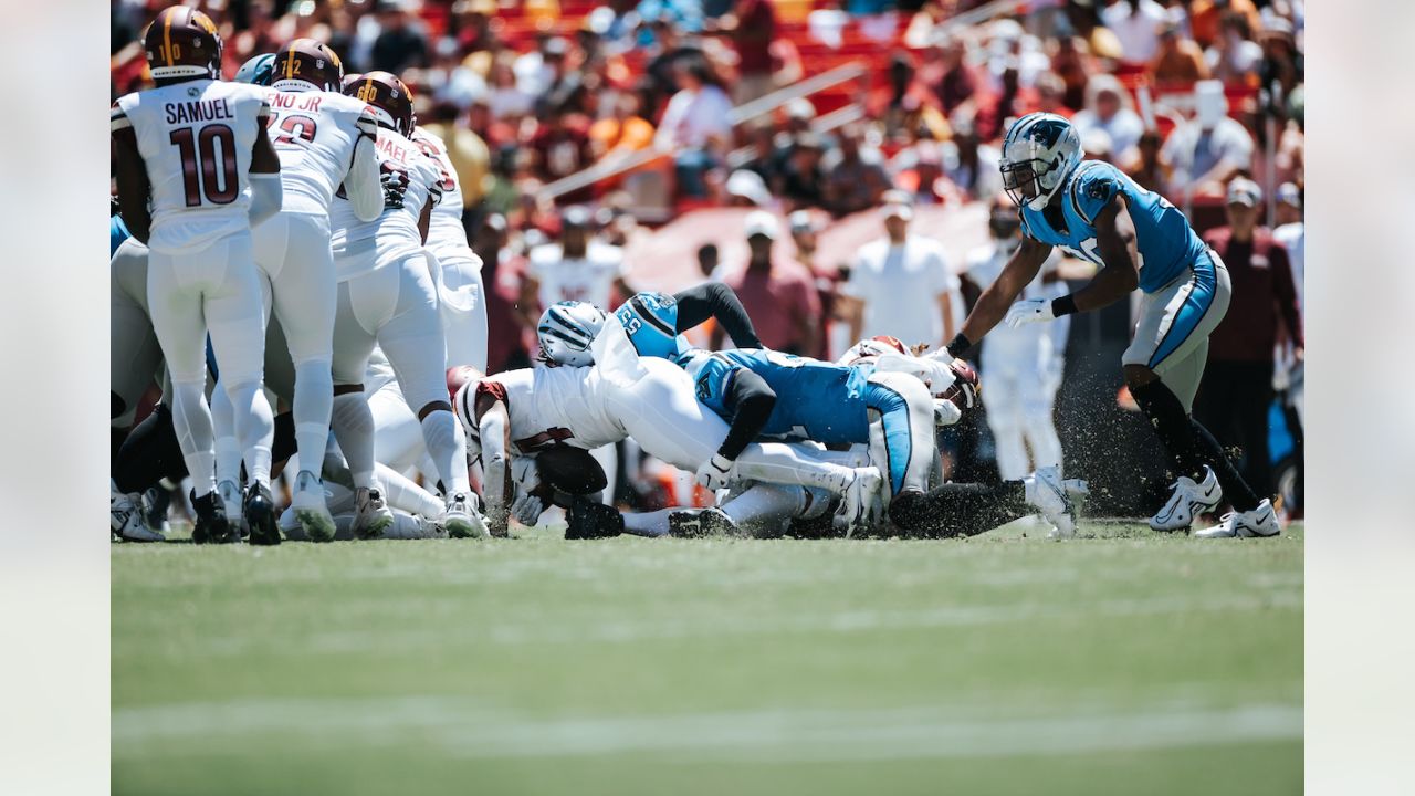 Carolina Panthers defensive end Amare Barno (90) during an NFL football  game against the Carolina Panthers Sunday, Oct. 30, 2022, in Atlanta. (AP  Photo/John Amis Stock Photo - Alamy