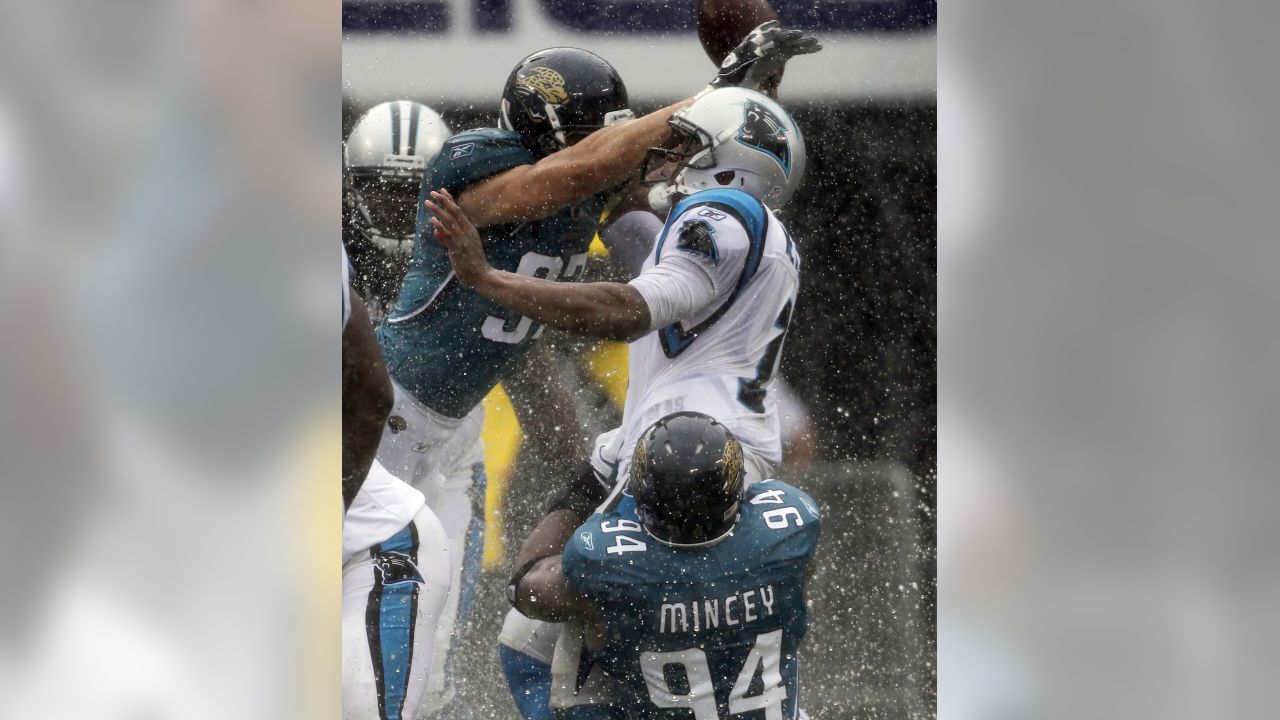 Carolina Panthers tackle Jordan Gross lines up for a play against the  Jacksonville Jaguars in an