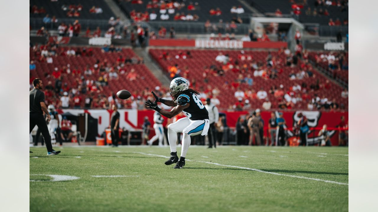 Carolina Panthers tight end Ian Thomas (80) on the field before the start  of an NFL football game against the Arizona Cardinals, Sunday, November 14,  2021 in Glendale, Ariz. The Panthers defeated