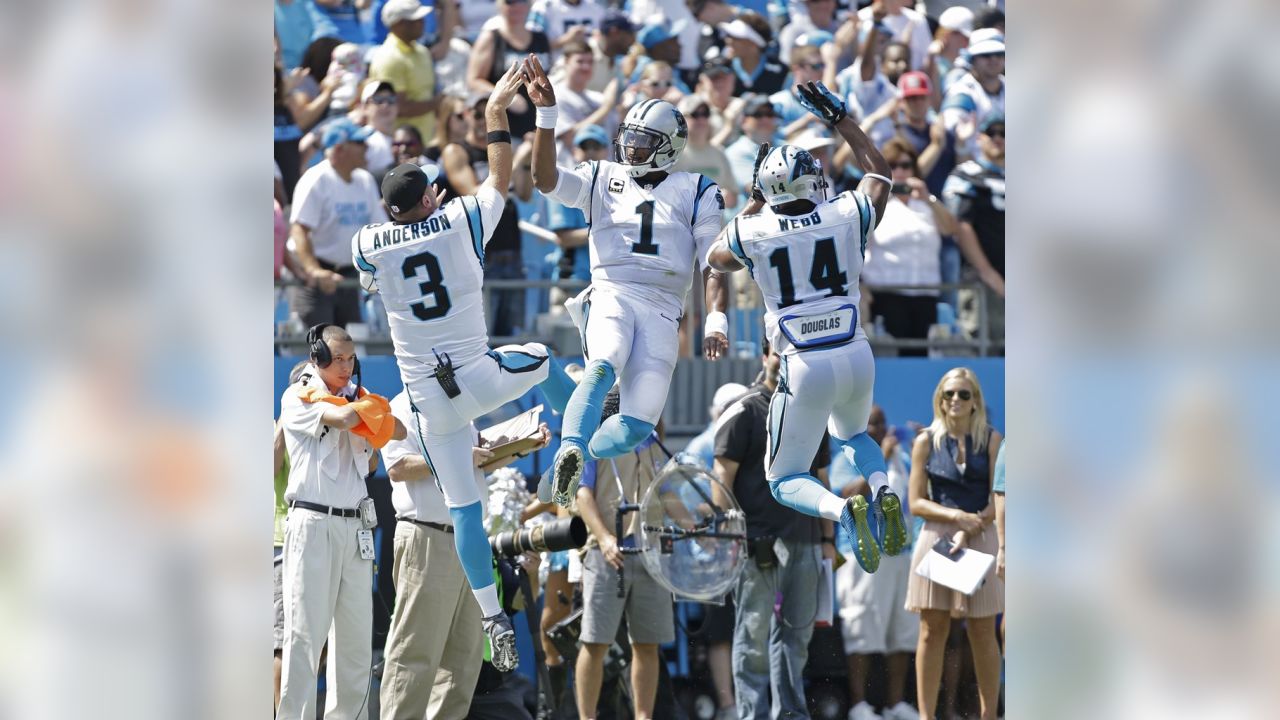 The Carolina Panthers' Joe Webb (14) passes the ball before being