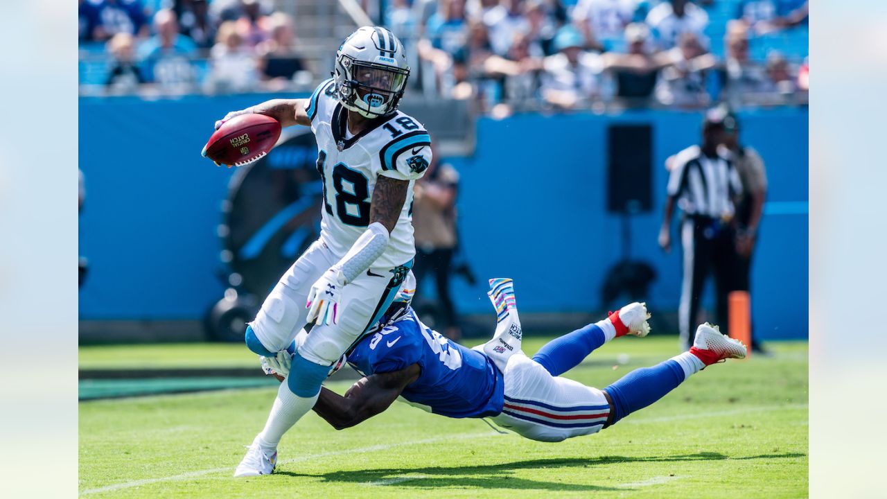 Carolina Panthers wide receiver Damiere Byrd (18) runs onto the field  before the start of an