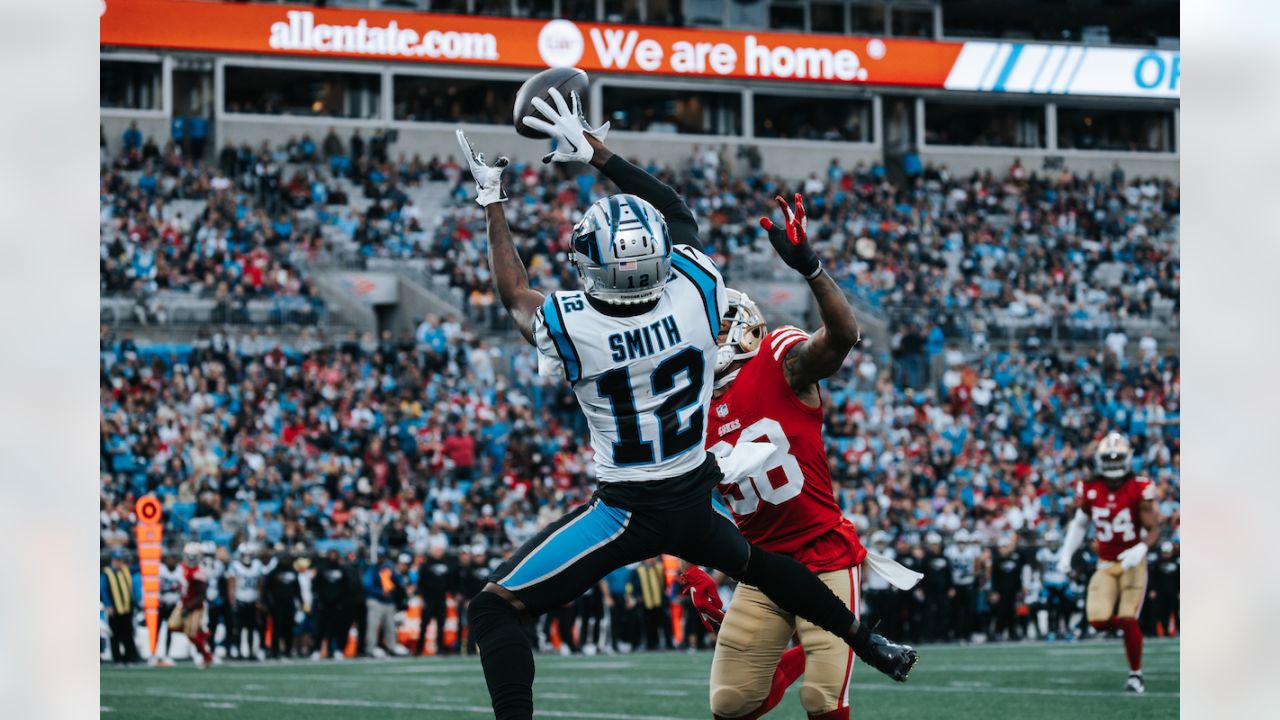 Crucial Catch banner is seen before an NFL football game between the  Carolina Panthers and the San Francisco 49ers on Sunday, Oct. 9, 2022, in  Charlotte, N.C. (AP Photo/Jacob Kupferman Stock Photo 