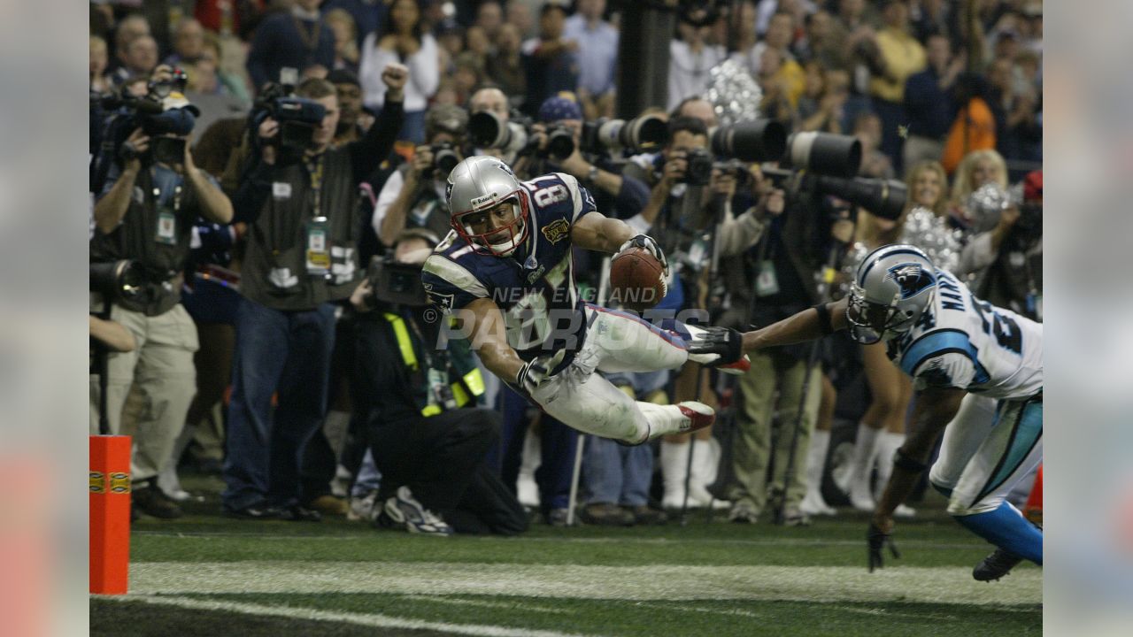 Tedy Bruschi of the New England Patriots celebrates as time winds down in  Superbowl XXXIX in Jacksonville, Florida on February 6, 2005. (UPI  Photo/John Angelillo Stock Photo - Alamy