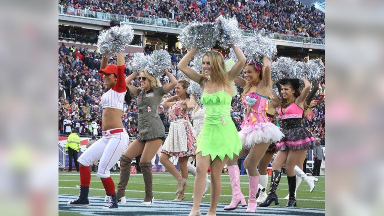 New England Patriot cheerleaders in Halloween costume at Gillette Stadium,  the home of Super Bowl champs