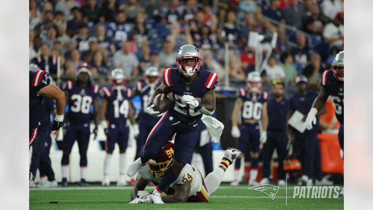 FOXBOROUGH, MA - AUGUST 16: New England Patriots running back Damien Harris  (37) during a joint practice between the New England Patriots and the  Carolina Panthers on August 16, 2022, at the