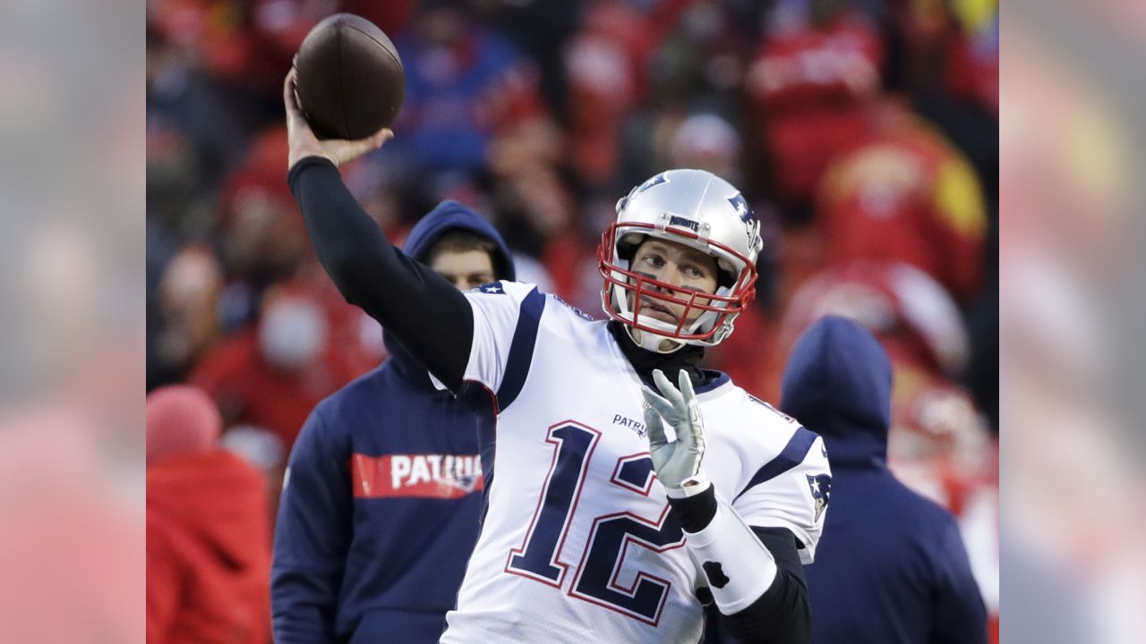 New England Patriots quarterback Tom Brady (12) during the second half of  the AFC Championship NFL football game, Sunday, Jan. 20, 2019, in Kansas  City, Mo. (AP Photo/Jeff Roberson)