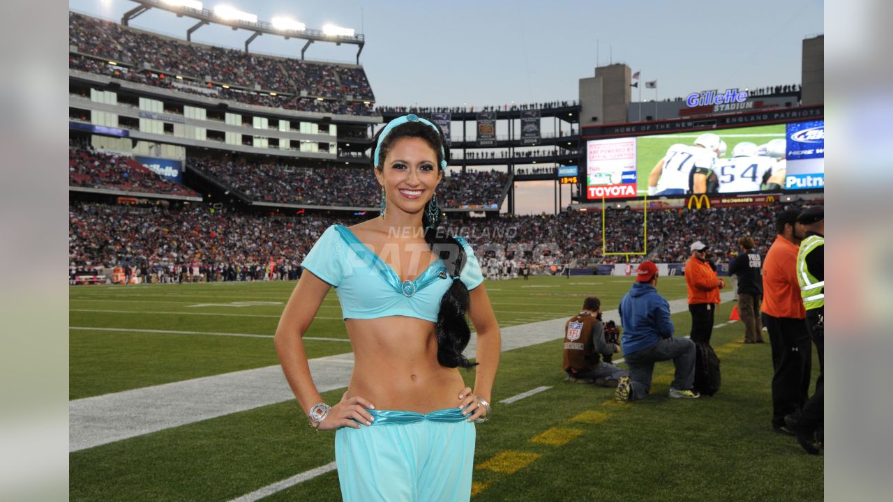 New England Patriot cheerleaders in Halloween costume at Gillette Stadium,  the home of Super Bowl champs