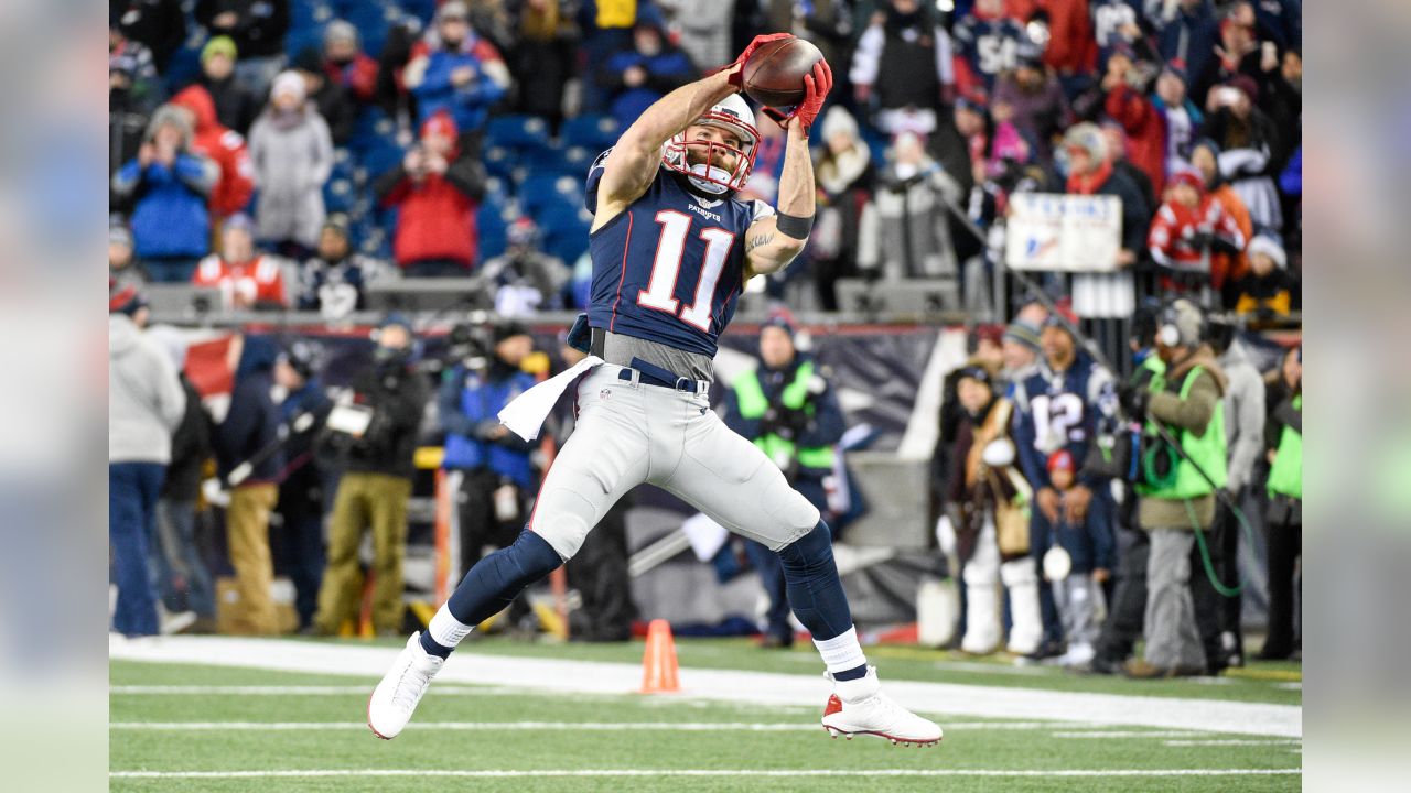 New England Patriots wide receiver Julian Edelman walks off the field after  warmups before Super Bowl LI against the Atlanta Falcons at NRG Stadium in  Houston on February 5, 2017. Photo by