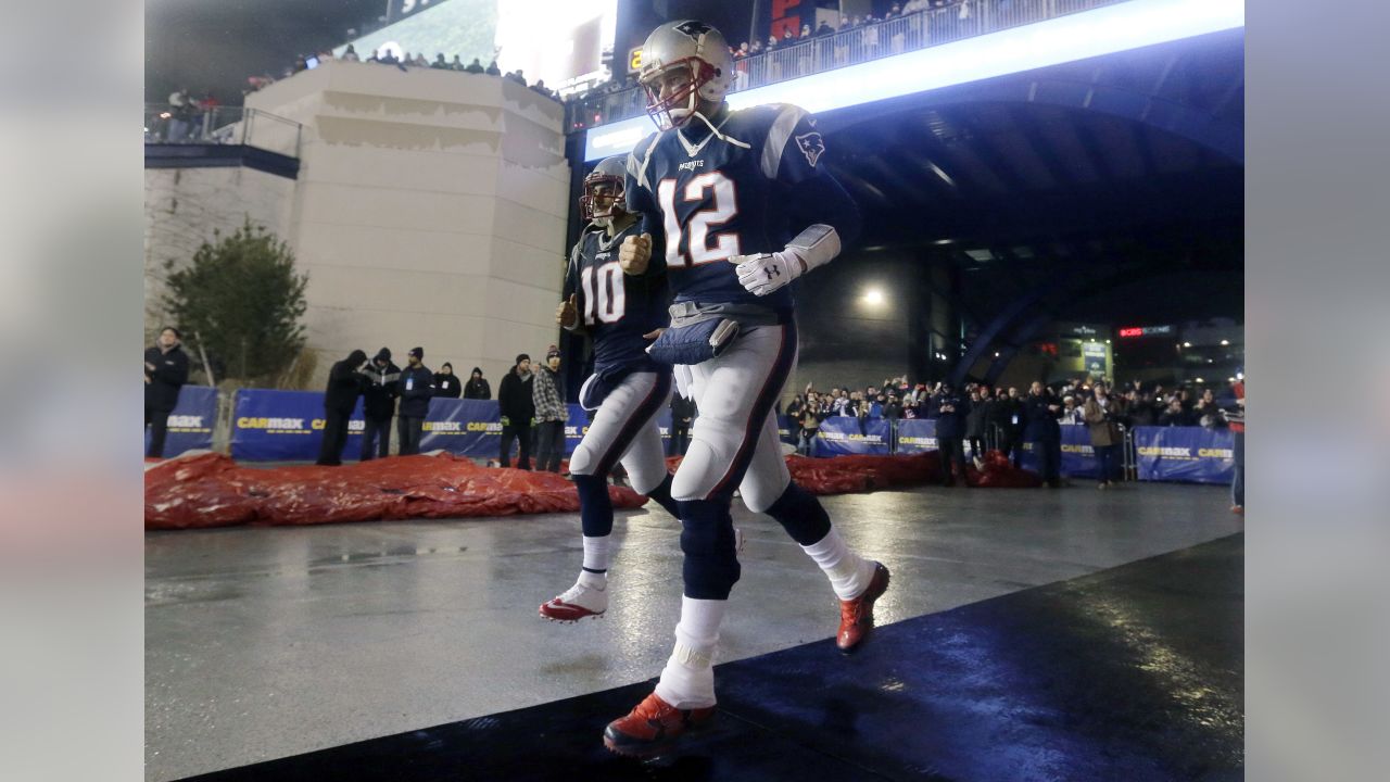 New England Patriots running back LeGarrette Blount (29) celebrates a  touchdown with the End Zone Militia during the second half of the AFC  championship NFL football game against the Pittsburgh St …