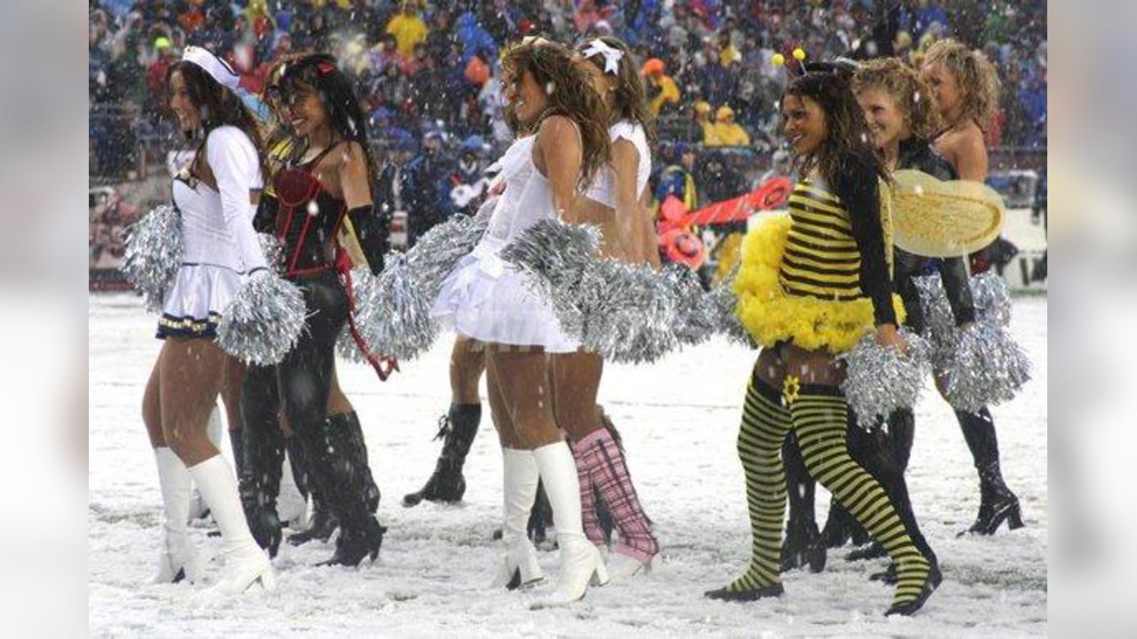 28 October 2007: Patriot Cheerleaders perform pregame dressed in their  halloween costumes. The New England Patriots