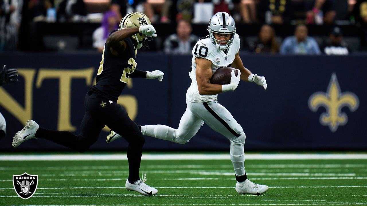 Las Vegas Raiders wide receiver Mack Hollins (10) running during an NFL  football game against the