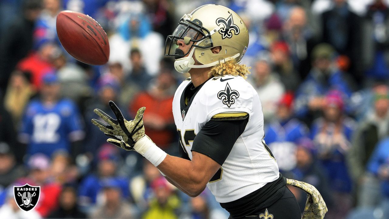 Raiders wide receiver Willie Snead (17) makes a catch before an NFL  football game against the P …