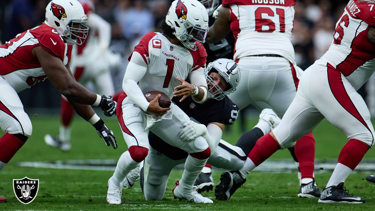 Las Vegas Raiders defensive end Maxx Crosby (98) looks on from the sideline  during an NFL Wild-Card Playoff football game against the Cincinnati  Bengals, Saturday, Jan. 15, 2022. The Bengals defeated the