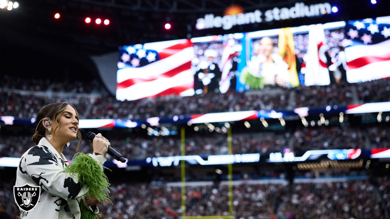 LAS VEGAS, NV - OCTOBER 23: A view from the stands during the national  anthem prior to start of game featuring the Houston Texans and the Las  Vegas Raiders on October 23