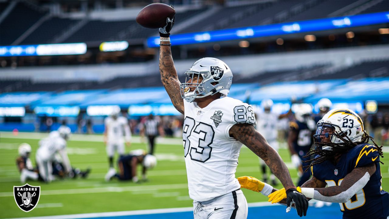 Las Vegas Raiders tight end Darren Waller (83) celebrates after a